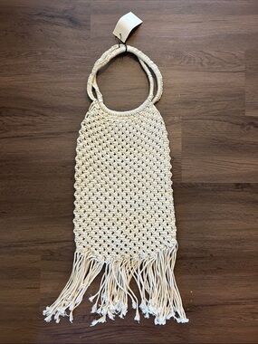 Cream Macramé Fringe Tote Bag